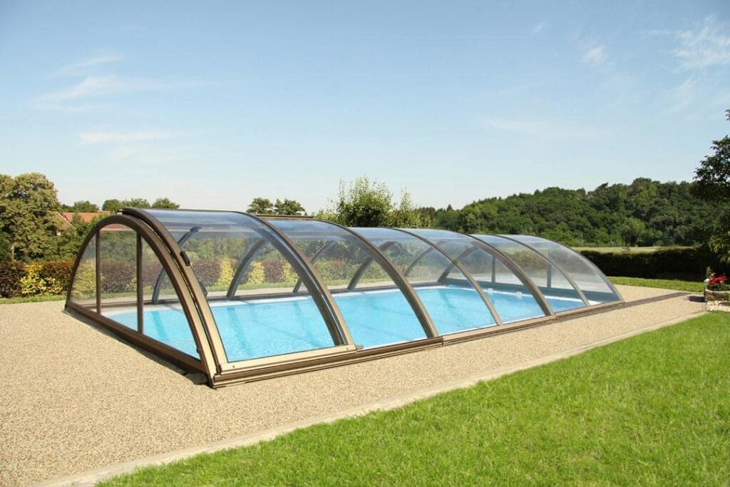 Klasik Clear C Telescopic Enclosure Silver Or Grey Frame For Pool Size 10M X 5M Klasik Clear C Telescopic Enclosure Silver Or Grey Frame For Pool Size 10M X 5M