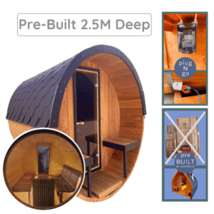 Full Rear Panoramic Glass Woodland Red Effect Barrel Sauna 2.5M Deep
